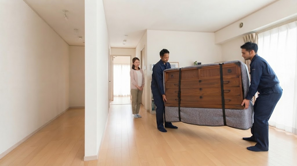 姫路市で大型家具（タンス・ベッド）を出張買取してもらう様子